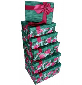 Darčeková krabica Obdĺžnik smaragdová s cyklámenovou mašľou 3XL