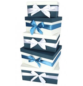 Darčeková krabica Obdĺžnik modrá s bielou mašľou L