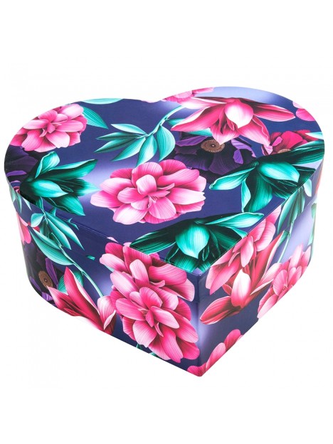 Darčeková krabica v tvare srdca kvietkovaná fialová