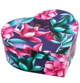 Darčeková krabica v tvare srdca kvietkovaná fialová