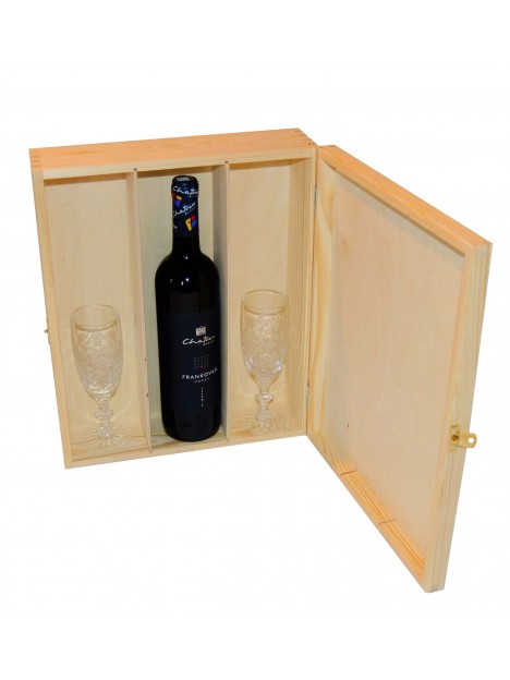 Drevená otváracia skrinka na na 3 fľaše vína
