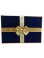 Darčeková krabica modrá so zlatou mašľou veľká, trblietavá, obdĺžnik