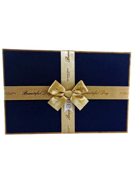 Darčeková krabica modrá so zlatou mašľou veľká, trblietavá, obdĺžnik