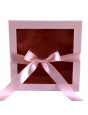 Krabica štvorec s priesvitným vekom a mašľou ružová